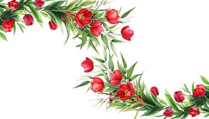 Obraz premium Green Vine Isolated on Transparent Background with Eucalyptus Leaves and Coral Sunflowers for Invitations