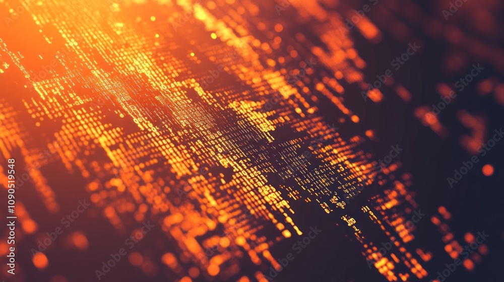 Aufkleber Abstract digital representation with vibrant orange dots and lines suggesting data flow.