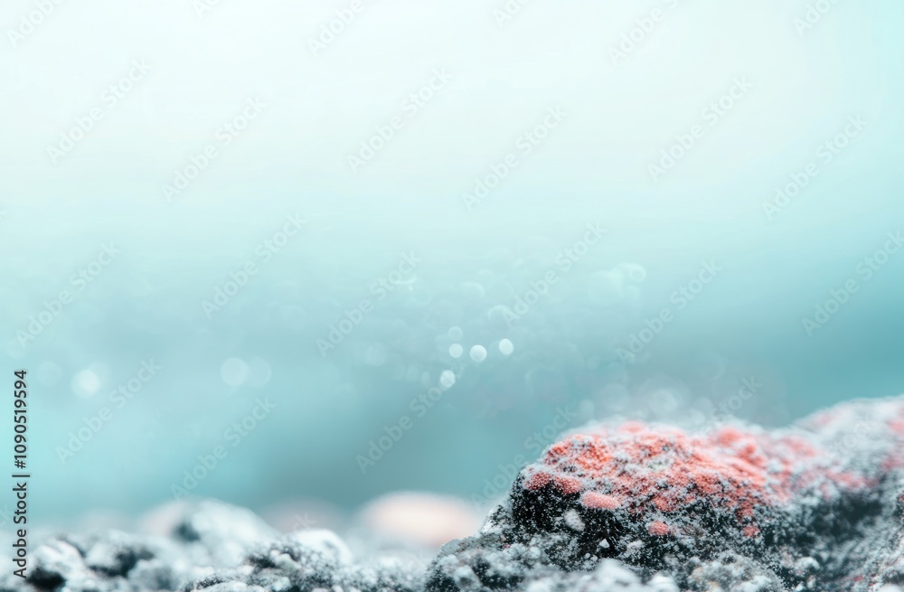 Aufkleber a serene underwater scene featuring a textured rock and soft bubbles in a tranquil environment.