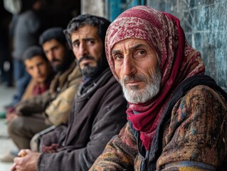 Fototapeta premium Refugees Seeking Hope and Safety in Shelter
