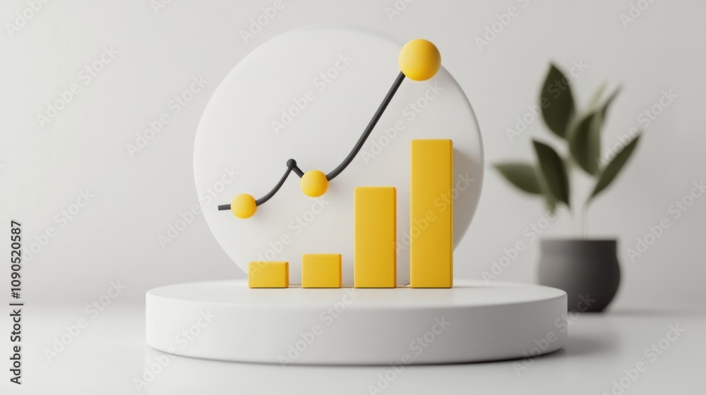 Poster a 3d illustration of a growing bar chart representing business growth and analytics.