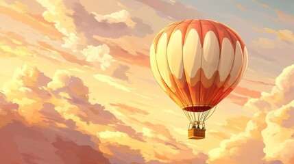 Fototapeta premium Vintage Hot Air Balloon in a Cloudy Sky at Sunset
