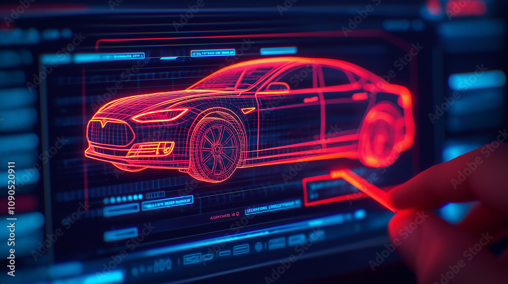 Aufkleber electric vehicle features displayed on digital interface, showcasing innovation