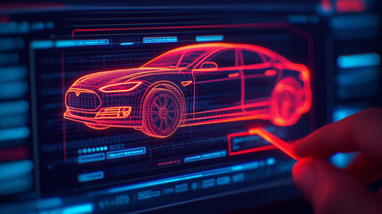 Electric vehicle features displayed on digital interface, showcasing innovation