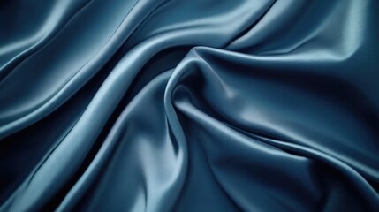 Fototapeta premium Luxurious dark blue satin silk fabric with a softly draped texture, ideal for garments and drapery, showcasing a refined and trendy surface.