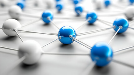 Obraz premium 3D Abstract Illustration of Blue and White Spheres Connected in a Network Pattern