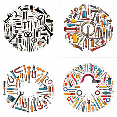 Obraz premium Tools background Tool set Workshop tools Hardware tools Construction tools Hand tools Power tools