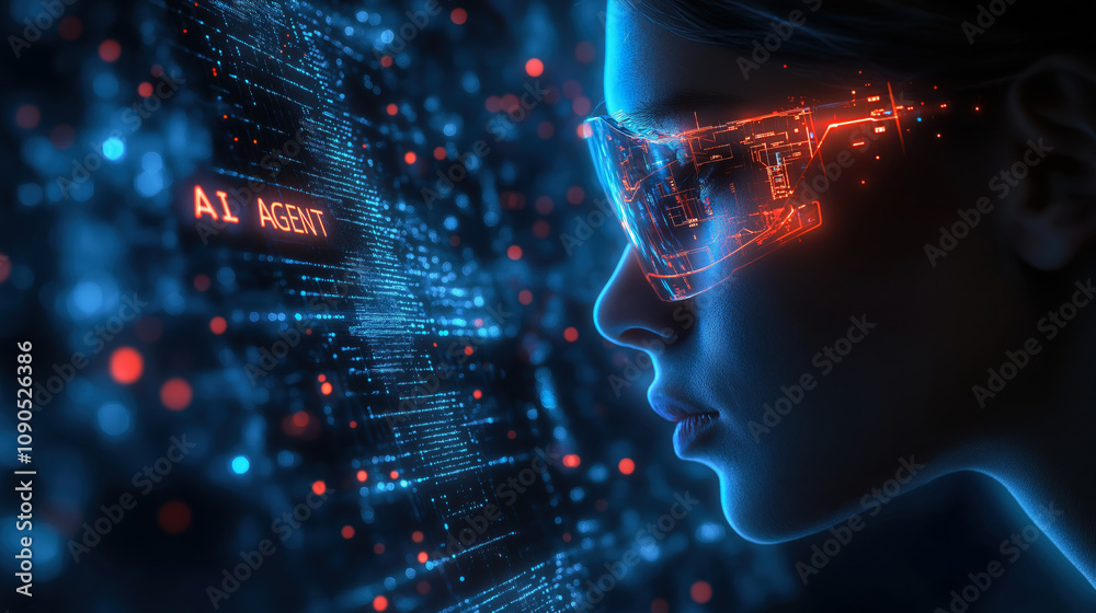 Poster futuristic ai agent concept with augmented reality interface in digital environment