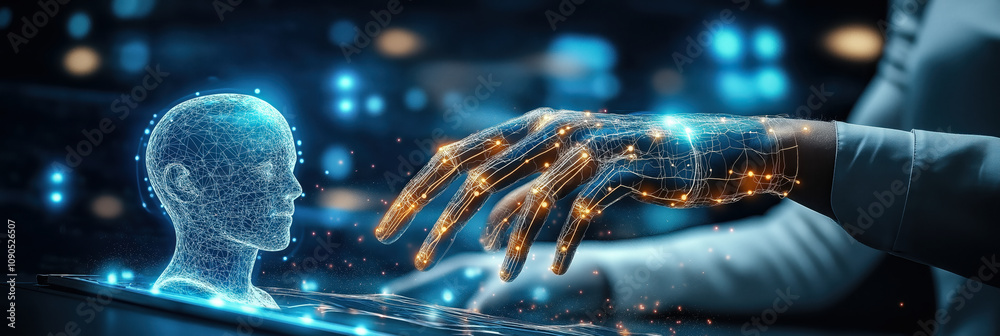 Poster artificial intelligence agent interacting with digital interface and data visualization