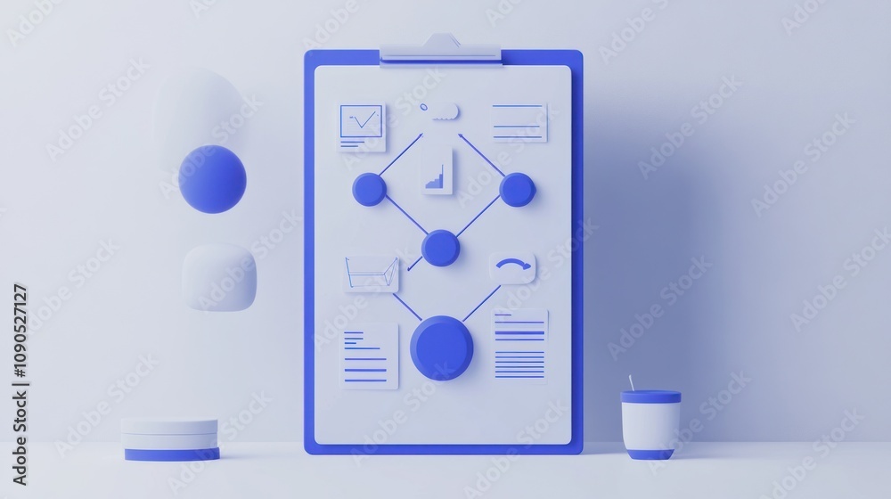 Poster A 3D illustration of a digital interface with graphs and icons for data visualization.