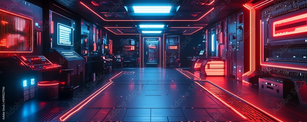 Aufkleber a glowing circuit board with neon red and blue highlights, situated in a futuristic technology lab a