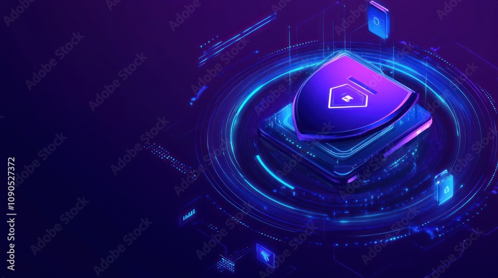 Poster Digital shield representing cybersecurity and data protection concepts.