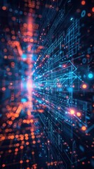 Obraz premium Abstract digital background with glowing lines and data streams, representing the concept of technology and data flow.