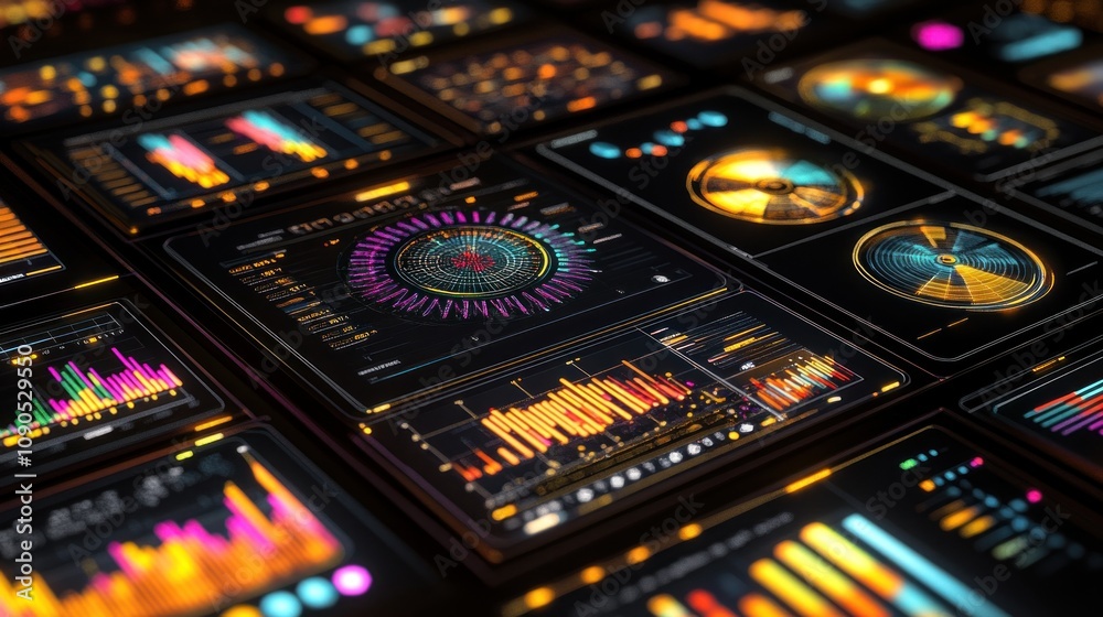 Aufkleber A collection of data visualizations displaying various analytics and metrics.