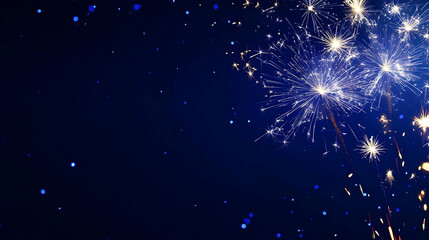 Fototapeta premium Abstract Sparkler Fireworks Display on a Dark Blue Background with Glitter