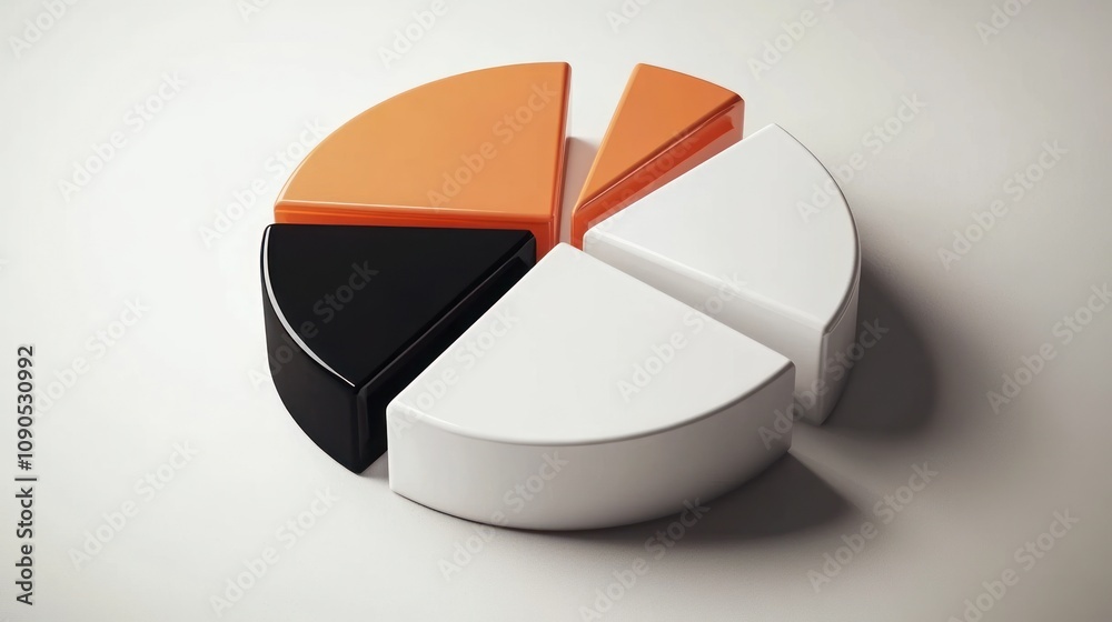 Poster A segmented pie chart in orange, black, and white, representing data visualization.