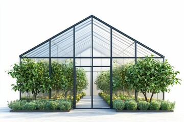 Obraz premium Modern greenhouse, citrus trees, abundant fruit.