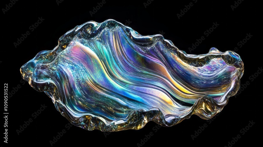 Poster a piece of glass with a wave pattern and a rainbow effect
