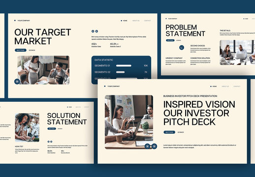 Cream Blue Yellow Modern Creative Investor Pitch Deck Presentation