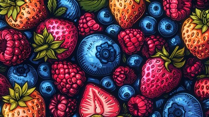 Naklejka premium Colorful illustration of assorted berries.