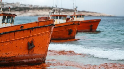 Obraz premium Fishing boats at shoreline coastal scene marine photography natural environment scenic view