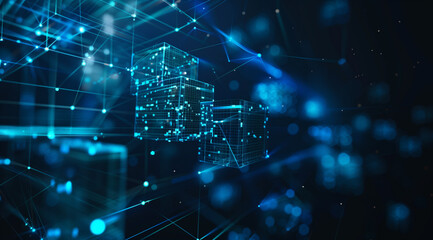Obraz premium Futuristic Network of Blue Glowing Cubes