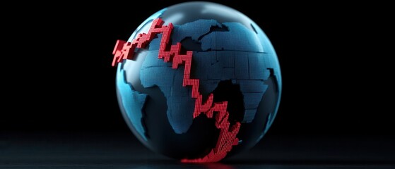 Investing mistake fail business and volatility Concept, A digital globe with a red downward trend line, symbolizing global market decline or economic issues in a modern context.