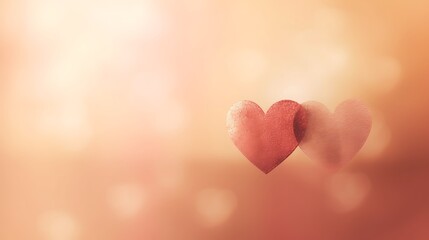 Obraz premium Two textured hearts on a soft orange background
