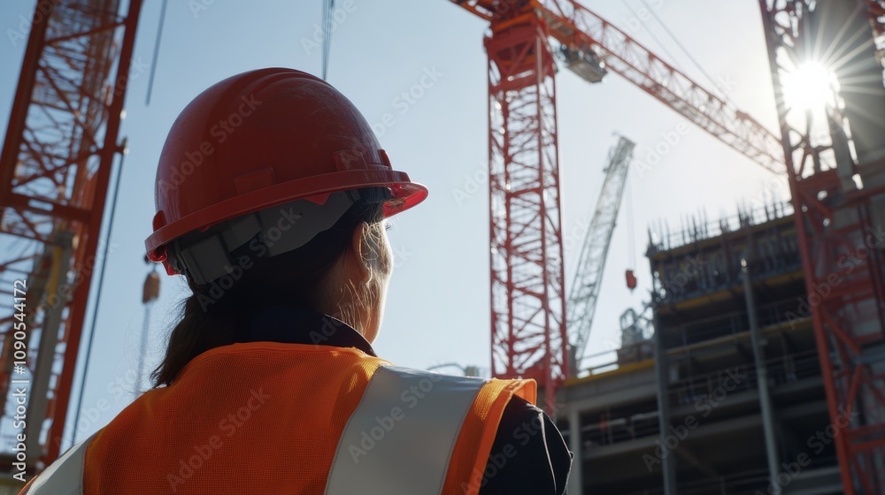 Fototapete An intimate view of a crane operator operating a tower crane at a harbor redevelopment project, Harbor crane operation scene, Commanding and precise style