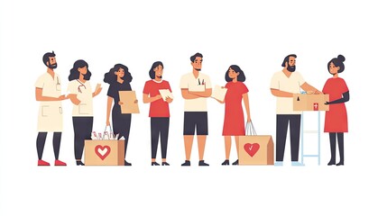 Obraz premium A diverse group of volunteers engage in community service, showcasing teamwork and compassion.