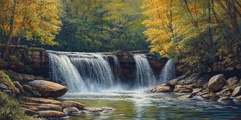 Stunning depiction of Caney Fork Twin Falls showcasing the beautiful cascading water. This image of Caney Fork Twin Falls captures the essence of serene natural beauty and tranquility.