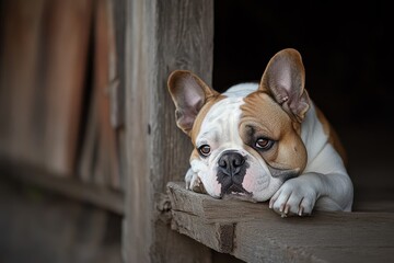 Bulldog Resting on a Porch: An English Bulldog resting