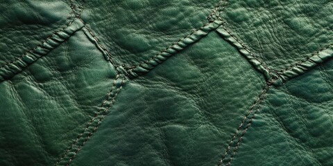 Naklejka premium Green glove leather texture featuring intricate seam details, perfect for showcasing the unique aesthetics of green glove leather in various design applications. Ideal for backgrounds and textures.