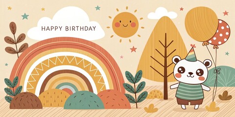Fototapeta premium vintage retro cute cartoon happy birthday background