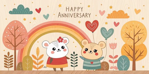 vintage retro cute cartoon happy anniversary background