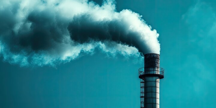 A smoking smokestack emits dense, noxious smoke, creating a striking visual of pollution. This smoking smokestack serves as a reminder of industrial impact on the environment and air quality.