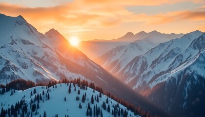 Golden Hour in the Snowy Mountains