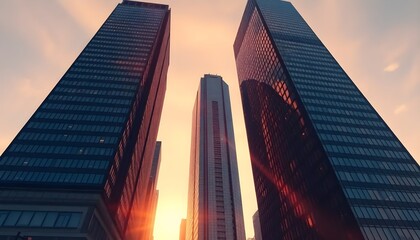 Fototapeta premium Skyscrapers Bathed in Golden Sunset Light