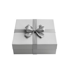 Elegant white gift box with white ribbon isolated on transparent background
