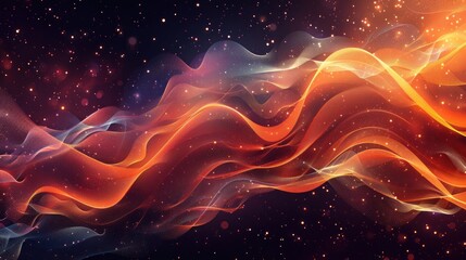 Obraz premium Abstract fiery wave glowing in dark space with sparkles.