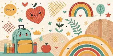 vintage retro cute cartoon back to school background