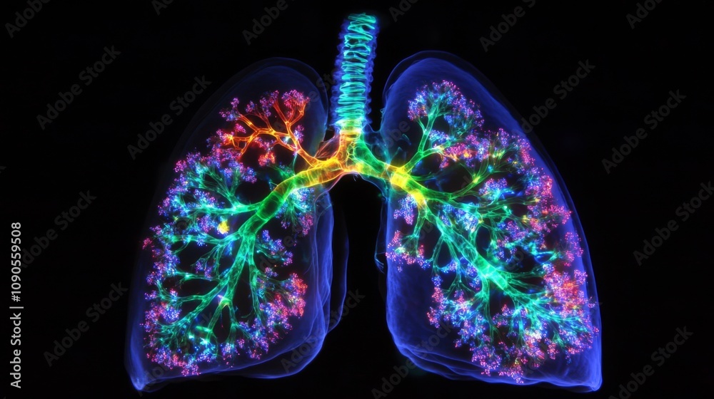 Aufkleber vibrant and colorful illustration of human lungs portraying the intricate bronchial and alveolar str