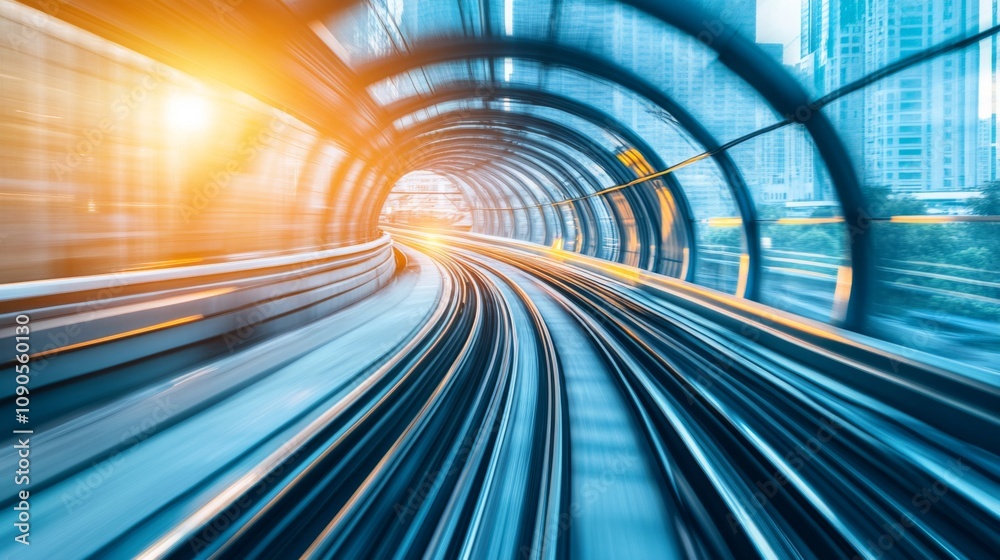 Leinwandbilder captivating view of a futuristic subway tunnel with blurred tracks and glowing light, showcasing urb