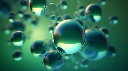 Naklejka premium Abstract Green Spheres Floating in Space
