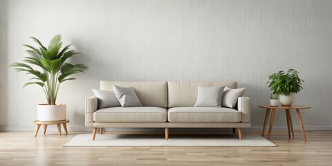 Minimalist  Living Room Sofa in a Contemporary Setting with Neutral Tones and Simple Decor Elements for a Relaxing Atmosphere