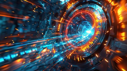 Obraz premium Abstract futuristic tunnel with vibrant light streaks and glowing energy.