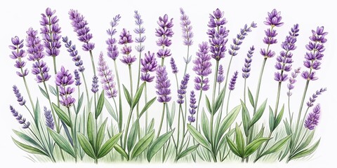 Modern Hand-Drawn Lavender Flowers on White Background - A Serene and Chic Illustration for Home Decor and Graphic Design Use, Ideal for Stationery and Floral Themes