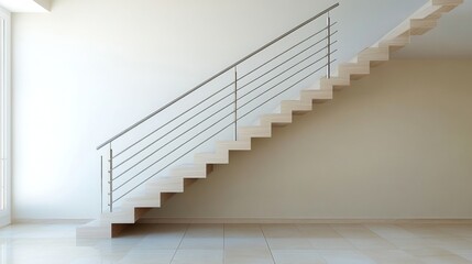 Elegant Modern Staircase Design with Minimalist Handrail in Bright Open Space Reflecting Contemporary Architectural Aesthetics and Sophistication