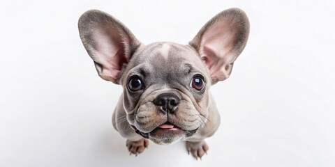 Playful French Bulldog Puppy Isolated on White Background: Aerial View Capturing the Adorable Charm of This Beloved Breed in a Fun and Engaging Manner
