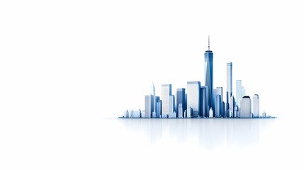 Fototapeta premium Modern cityscape vector icon collection. Includes skyscrapers, office buildings, urban landscape. Created in blue style with white background.